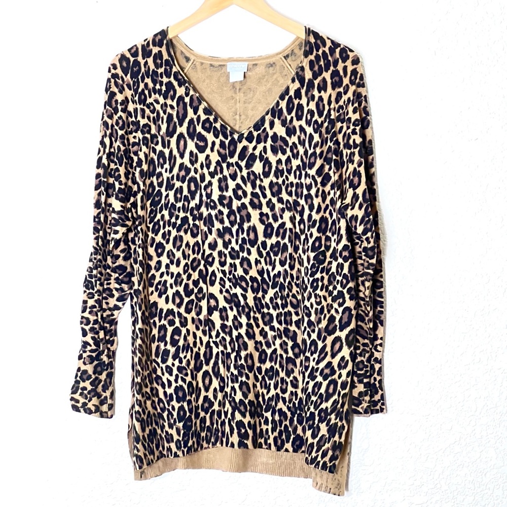 Chico’s | Like new cotton blend v-neck animal print pullover blouse 12 l…